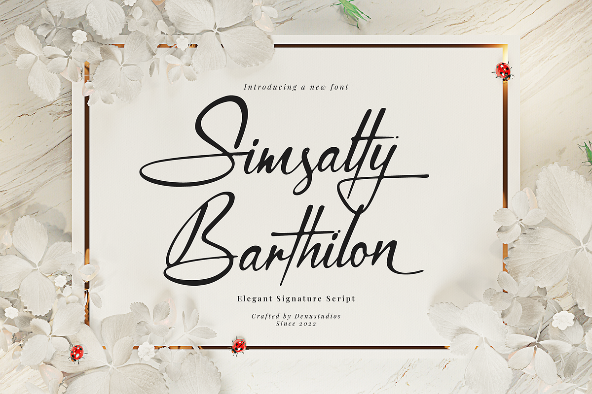Simsalty Barthilon Elegant Signature, a Script Font by Denustudios (Photo 1 of 12)