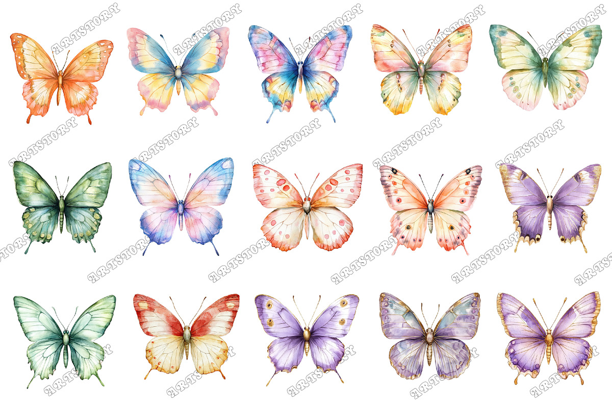 Watercolor Colorful Butterfly Clipar, an Illustration by designcity5 (Photo 3 of 5)