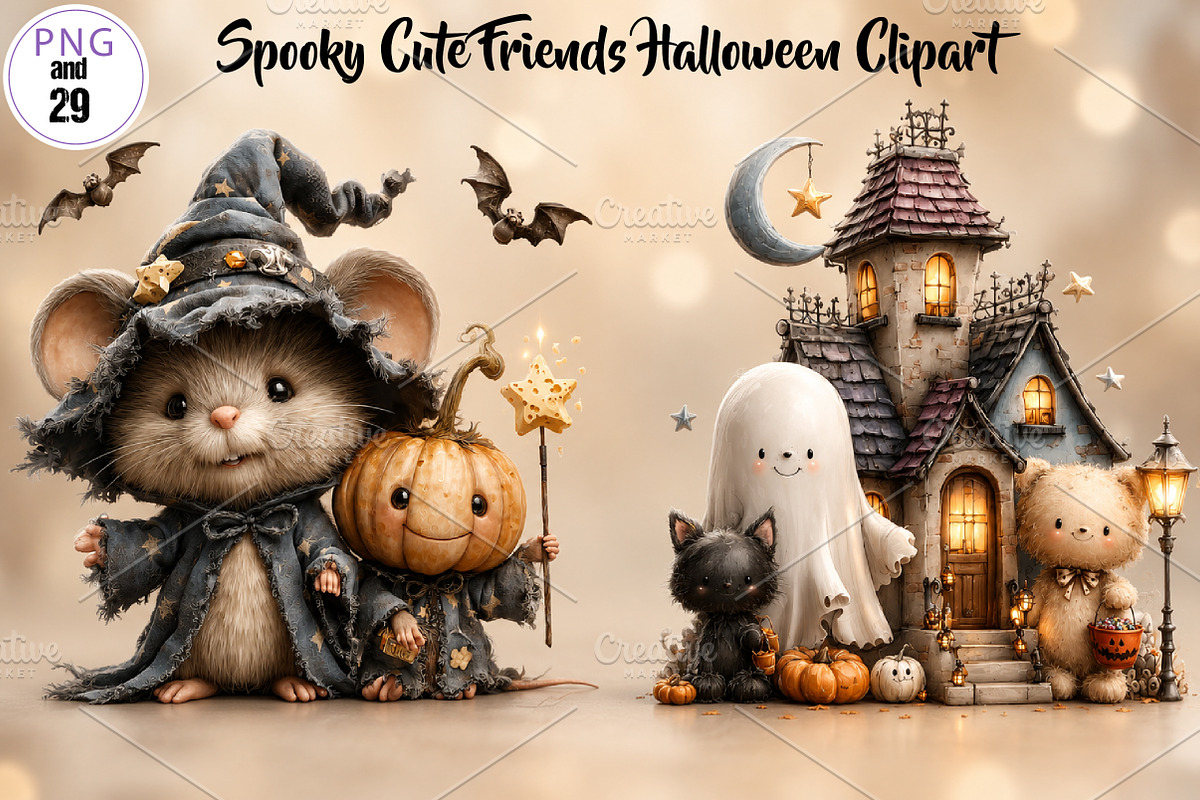 Spooky Cute Friends Halloween, a Seasonal Illustration by CreationArt (Photo 1 of 7)