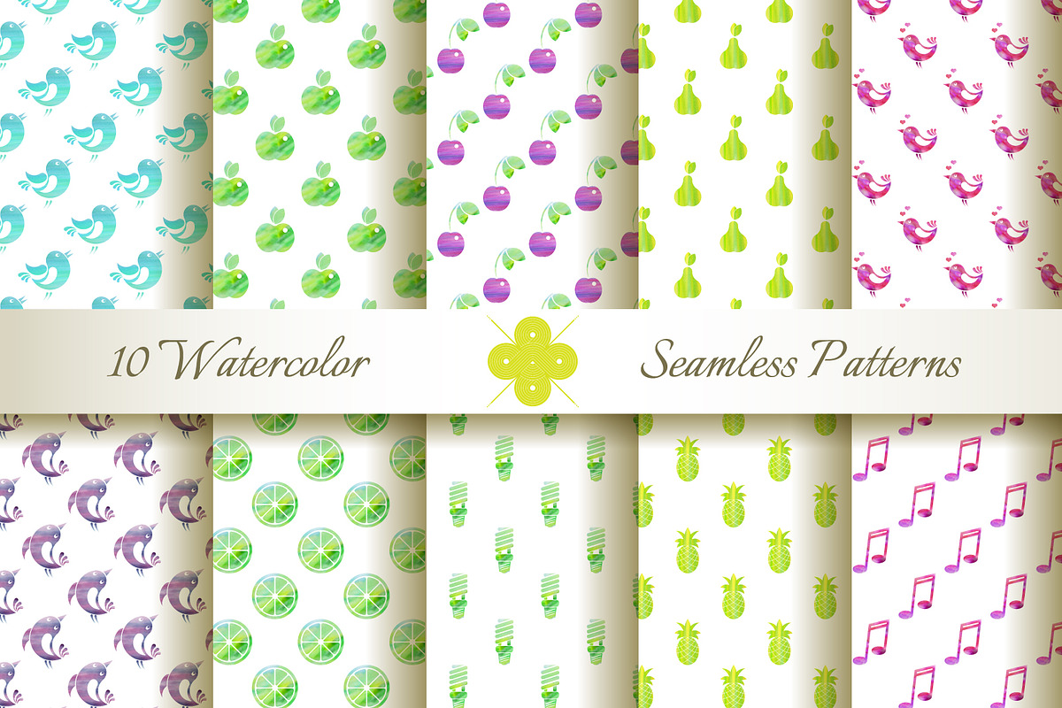 10 Seamless Watercolor Patterns