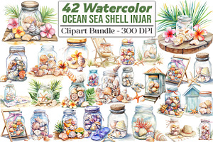 Watercolor Ocean Sea Shell In jar, an Illustration by DreamCafeArt