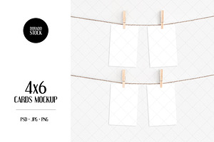 4x6 cards mockup with clothespins