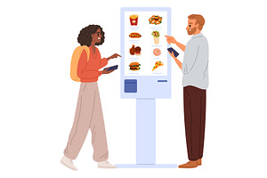 Girl and man near self service, a Food Illustration by Vectorbuum