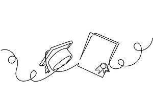 Graduation cap and certificate, an Object Illustration by Valenty