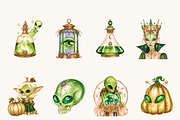 Spooky Alien Halloween Clipart, a Seasonal Illustration by BusyDaydesign (Thumbnail 2 of 9)