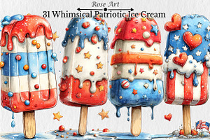 Whimsical Patriotic Ice Cream Clipar, a Seasonal Illustration by Rose Art