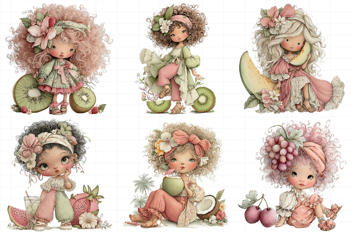 Whimsical Summer Fruit Girls Clipart, an Illustration by Daily.Designs (Photo 6 of 8)