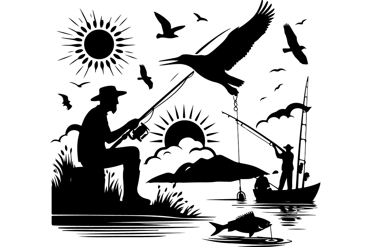Vintage Fishing Scene Bundle, an Object Graphic by Designer_Momina (Photo 9 of 13)