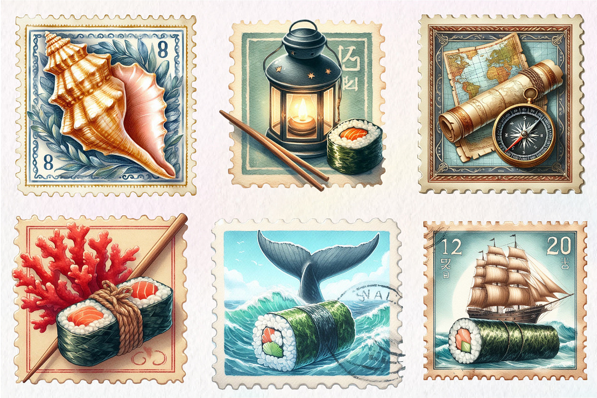 Nautical Vintage Stamp Clipart, an Illustration by CreationArt (Photo 2 of 5)