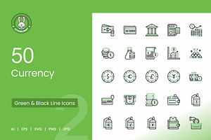 50 Currency Green & Black Icons, an Icon by IconBunny