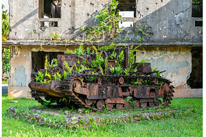 Overgrown Japanese Tank at WWII, an Architecture Photo by Leonid Andronov