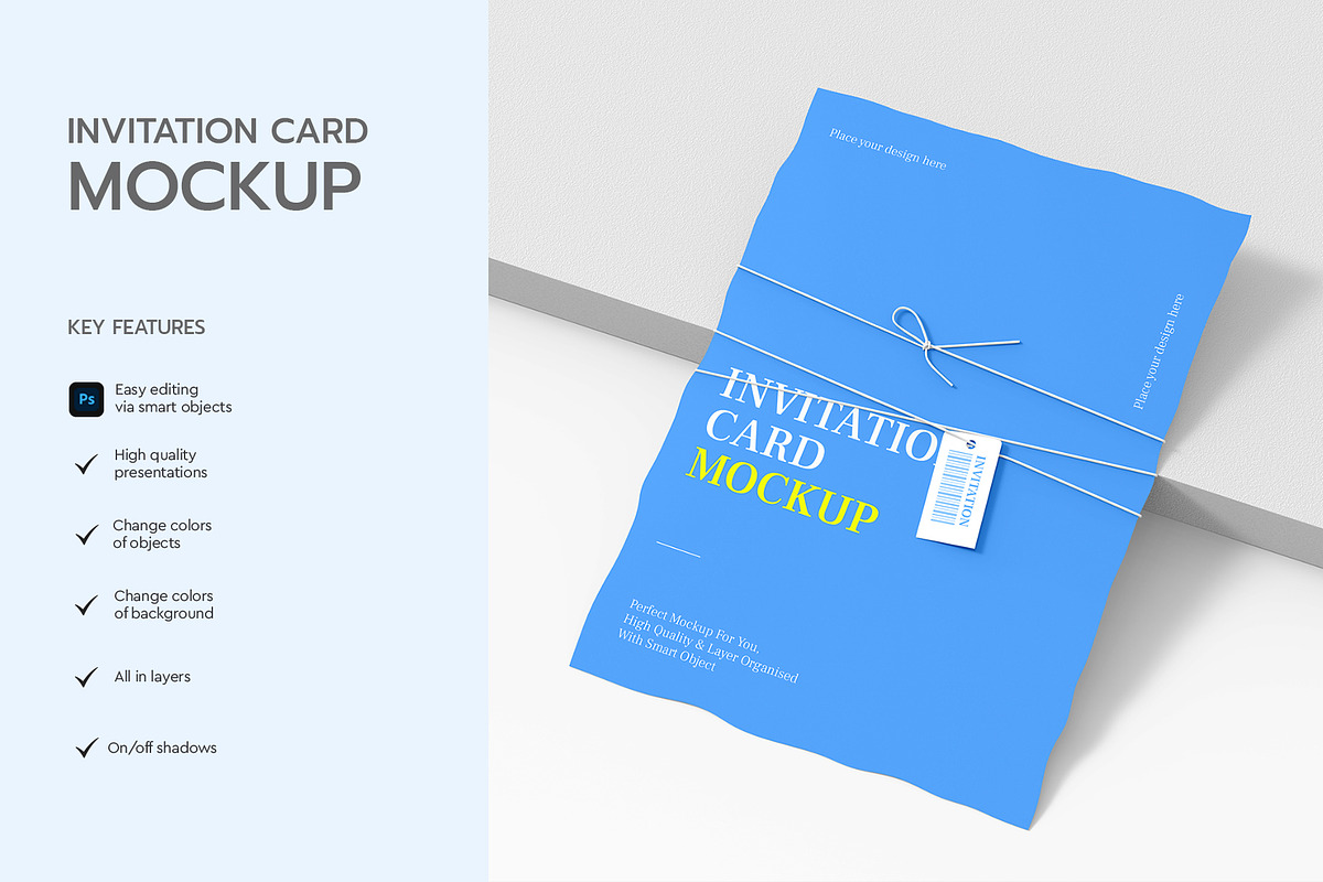 Invitation Card Mockup with Tag, a Product Mockup by graphypix (Photo 2 of 4)