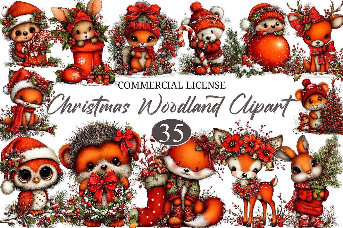 Whimsical Christmas Woodland Friends, a Seasonal Illustration by designcity5 (Photo 1 of 5)