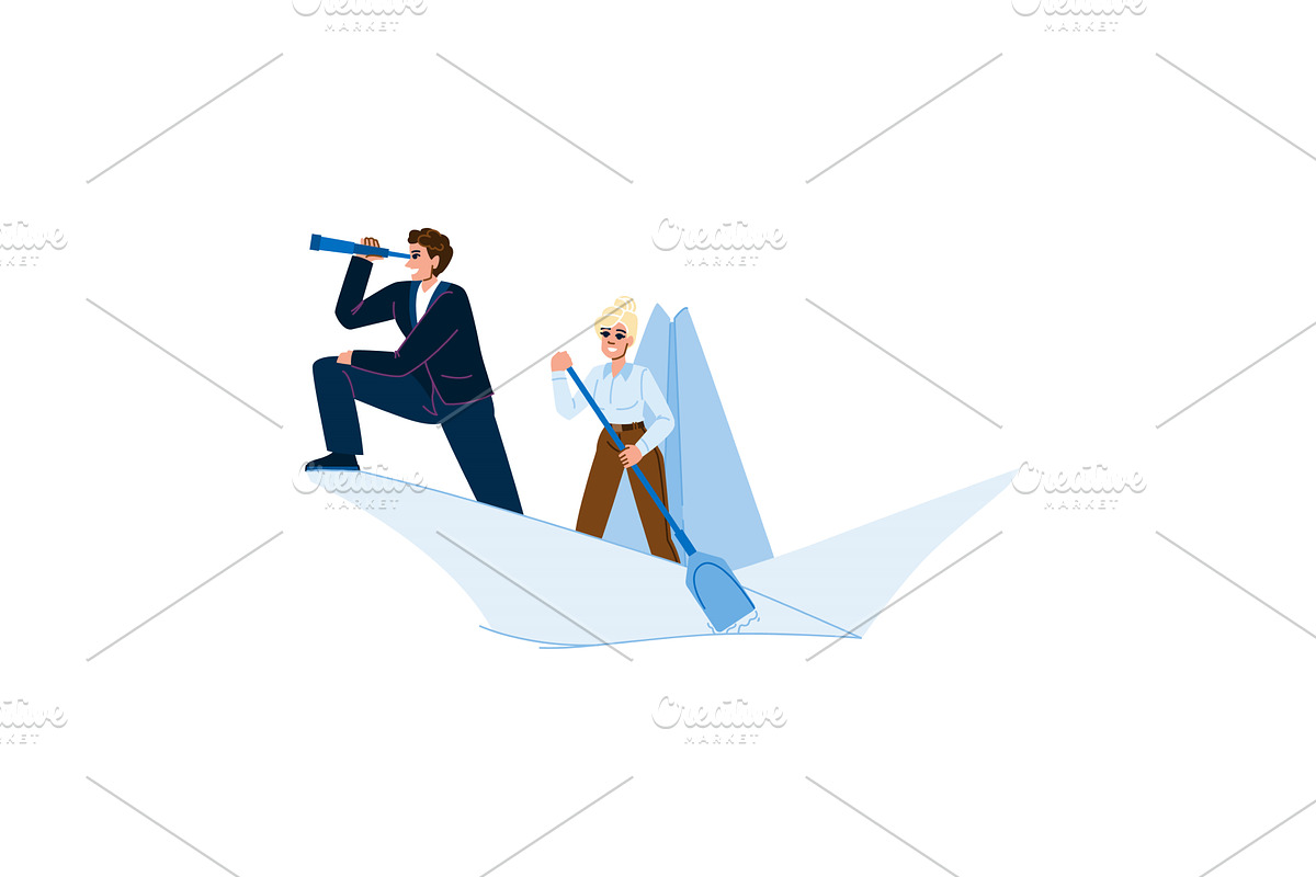 Businesspeople rowing paper boat and, a Person Illustration by pikepicture