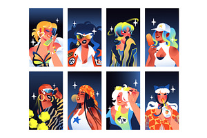 Fashion girls portraits set + banner, a Person Illustration by PaperTrident