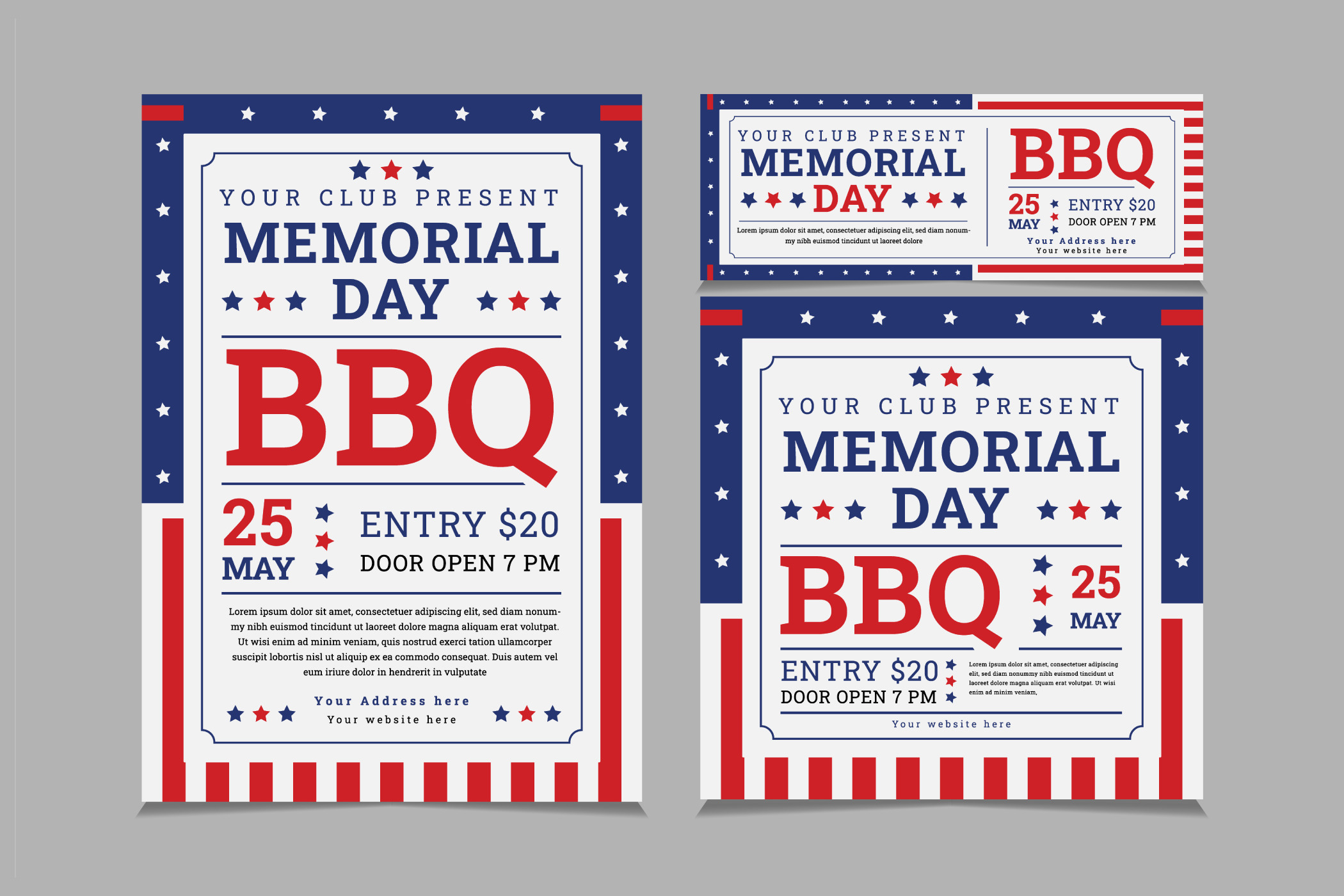 Set of memorial day barbeque design, an Invitation Template by ...