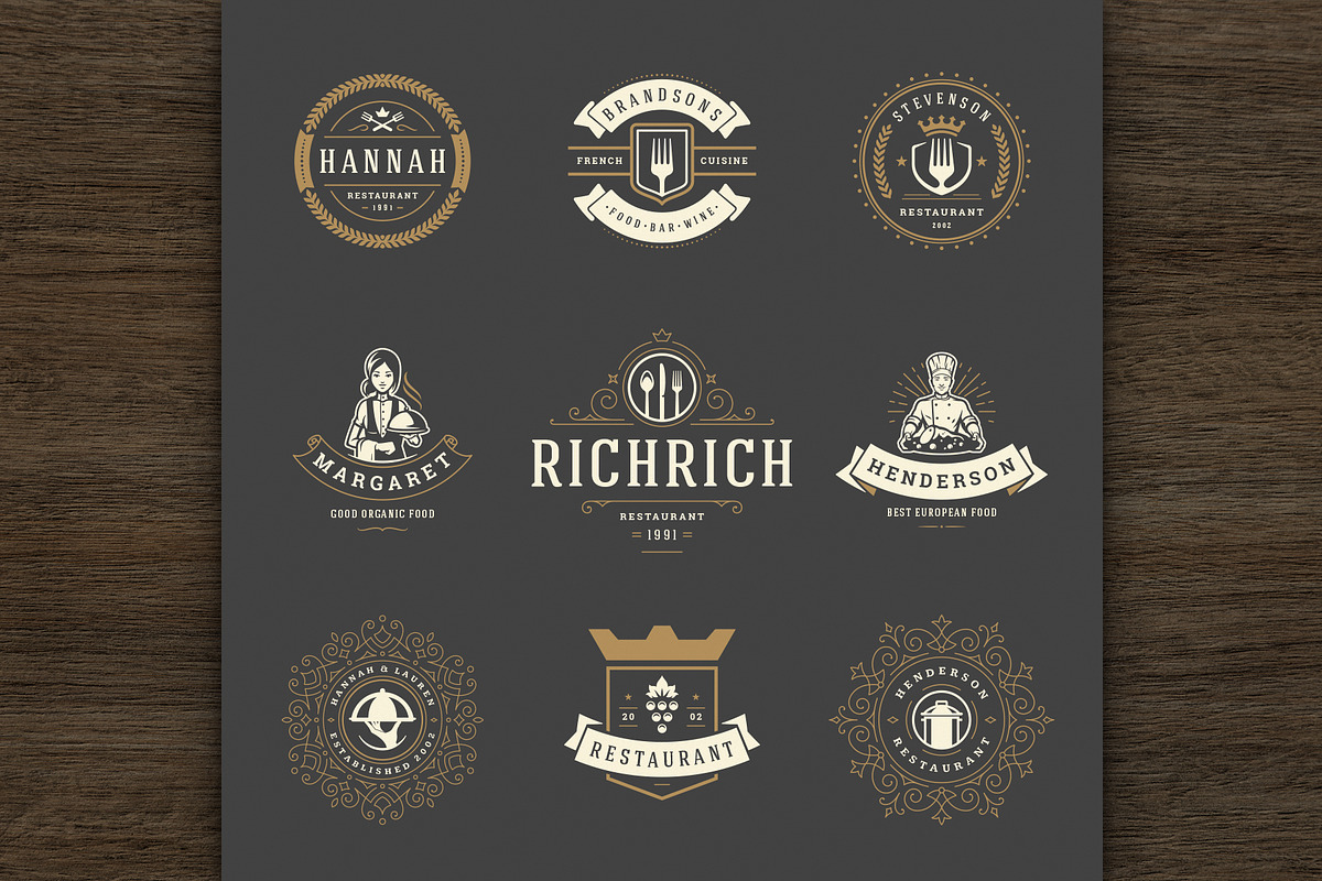 36 Restaurant Logos and Badges, a Branding & Logo Template by Vasya Kobelev (Photo 11 of 16)
