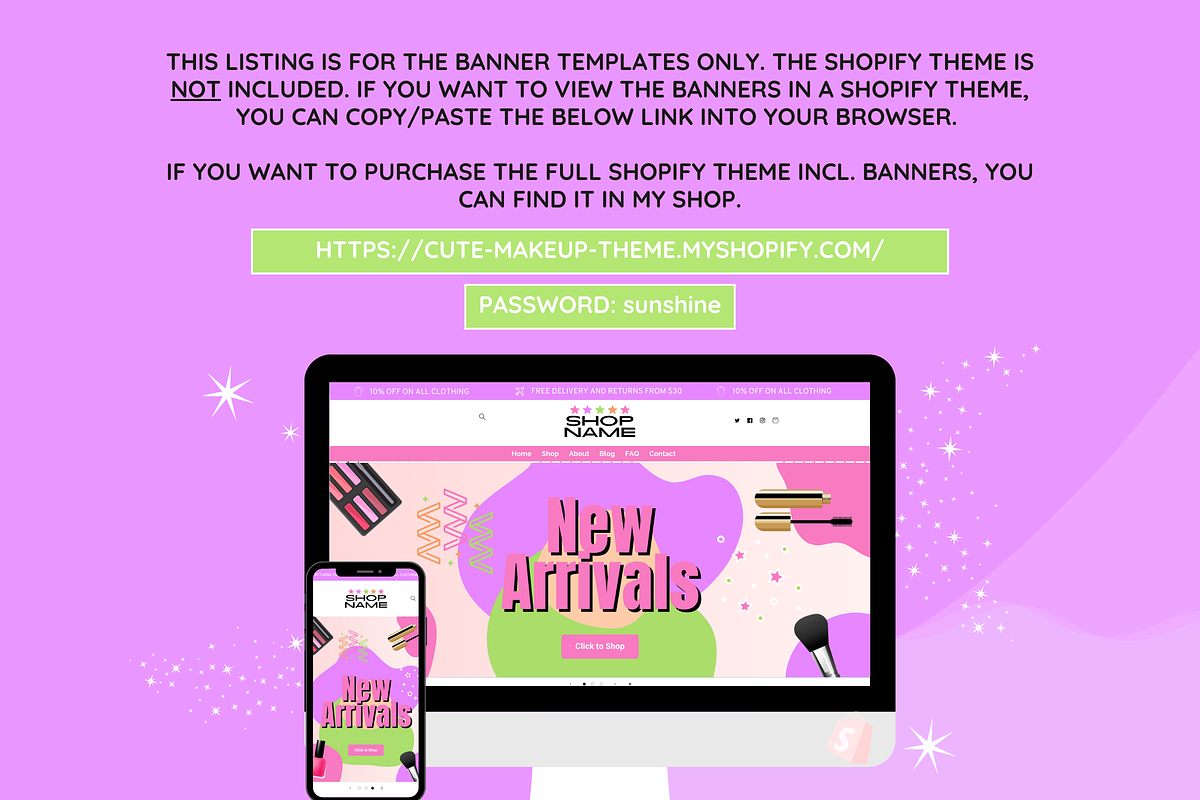 Cute Makeup Shop Banner Templates, a Shopify Template by SunshineStudioBoutique (Photo 4 of 8)