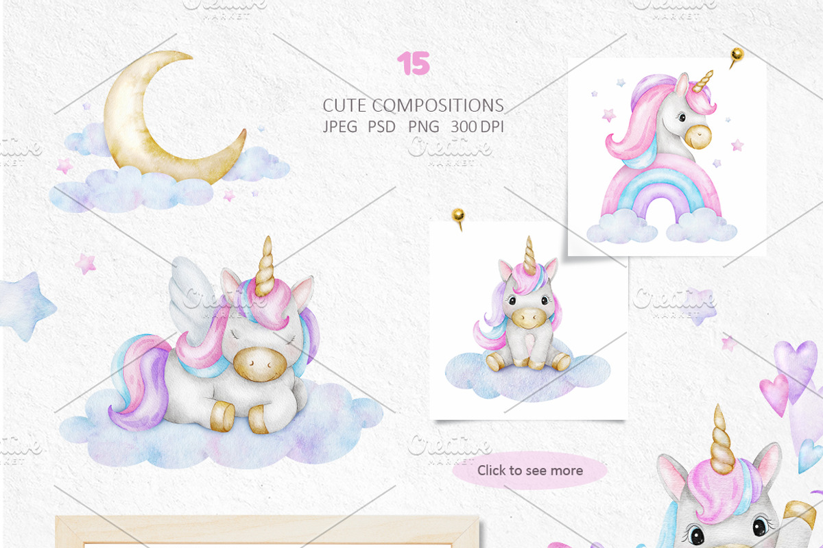 Unicorn Watercolor illustrations, an Illustration by Fedulova Art (Photo 3 of 12)