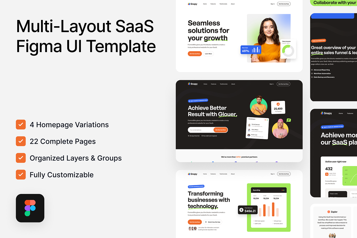 Snapy - Multi-Layout SaaS Figma, an UI Kit Template by FinestDevs (Photo 1 of 4)