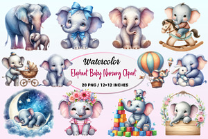 Elephant Baby Nursery Watercolor, a Graphic by CitraGraphics
