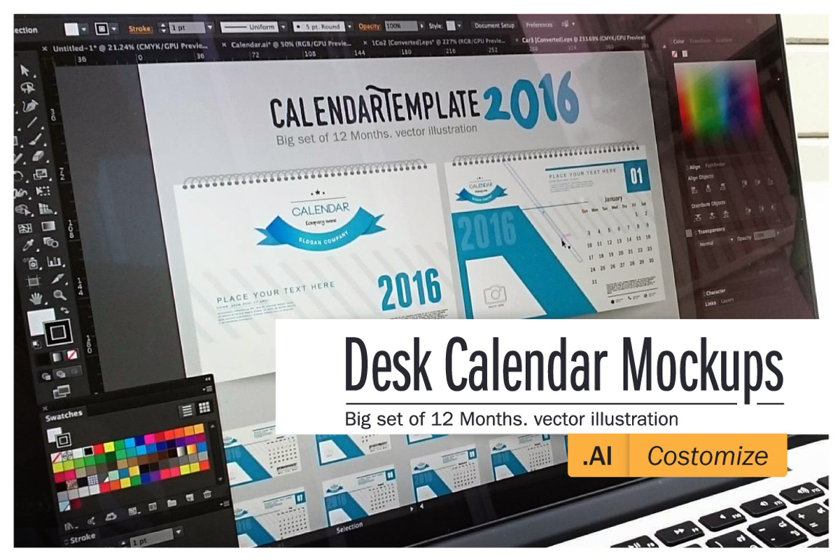 Desk Calendar 2016 Mockups, a Print Template by The Sakeet (Photo 2 of 5)