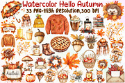 Watercolor Hello Autumn Clipart, an Illustration by Sublimation Artist (Thumbnail 1 of 6)