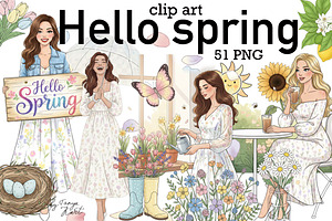 Hello Spring Easter Png Clipart, a Seasonal Illustration by Tanya Kart