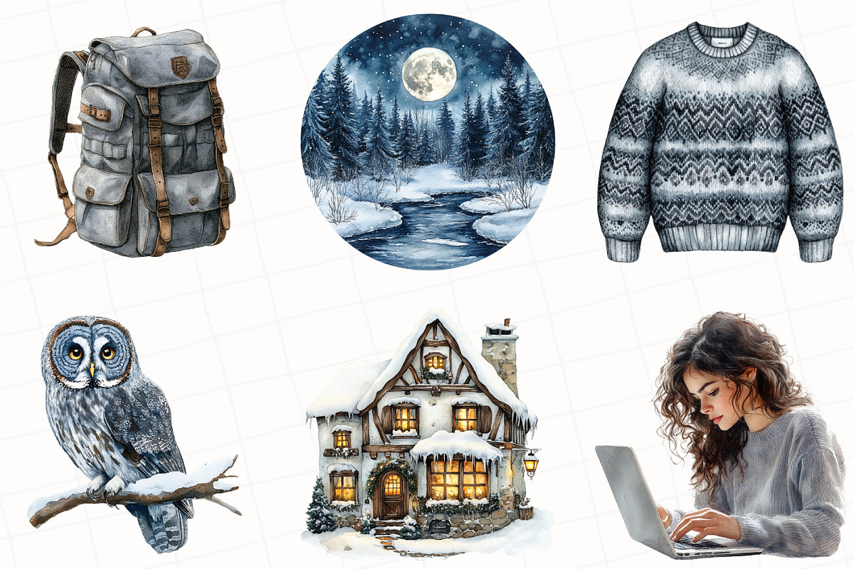 Foggy Winter Cottage Clipart, an Illustration by OK Design (Photo 4 of 5)