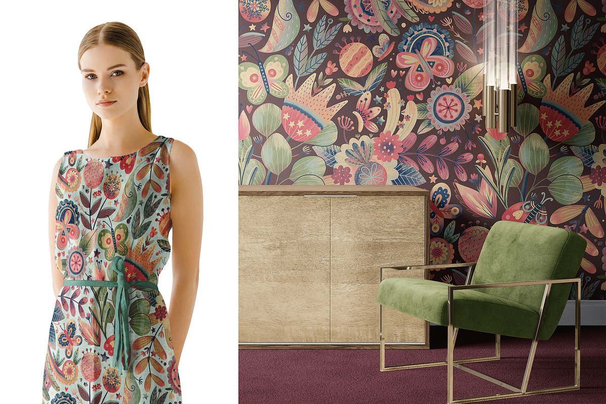 Delicate Butterflies, Floral Pattern, a Pattern Graphic by Velliniki (Photo 10 of 11)