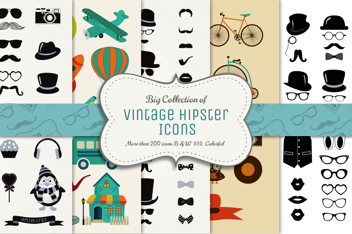 Big Collection Of Vintage Icons by Olya Creative  Creative Market