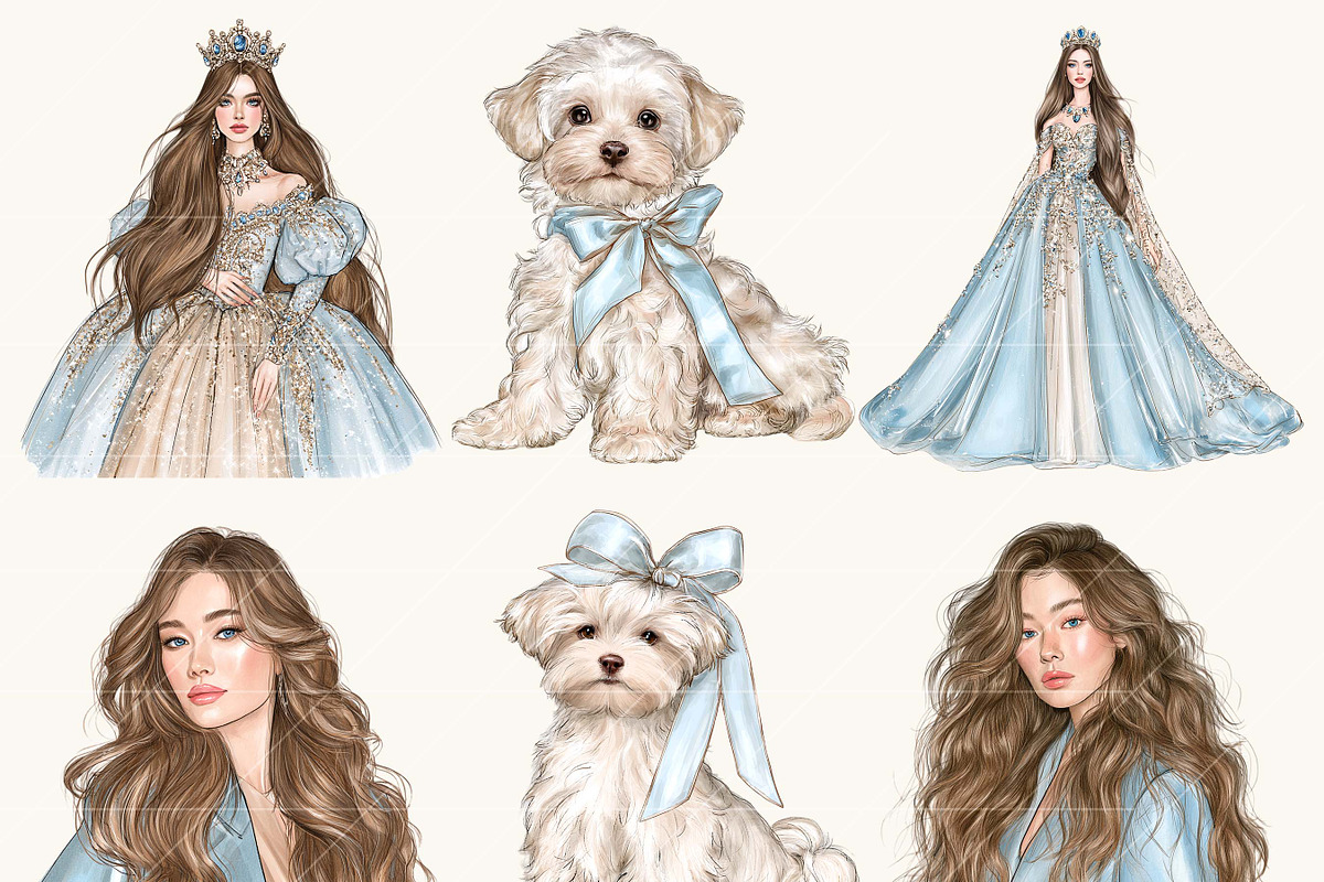Cinderella Blue Aesthetic Clipart, a Seasonal Illustration by BusyDaydesign (Photo 2 of 9)