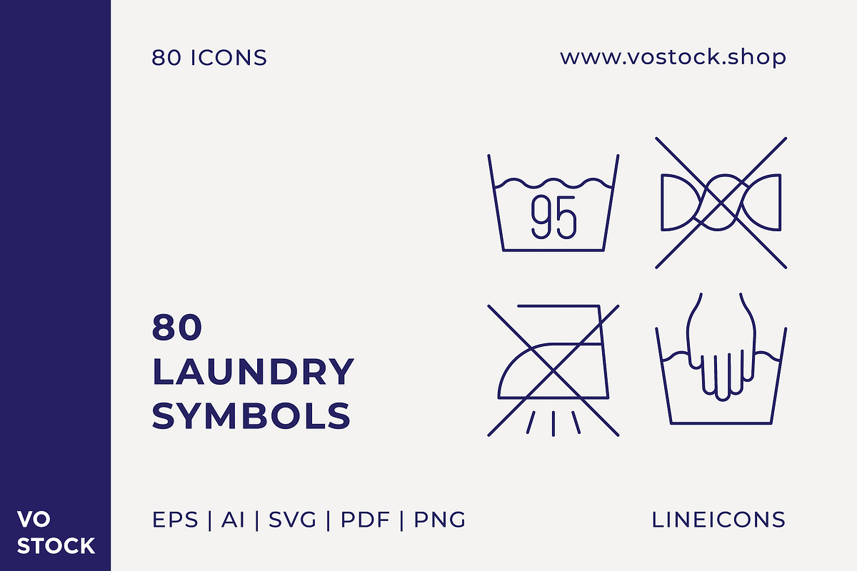 80 Care Laundry Symbols, an Outline Icon by vo.stock (Photo 1 of 6)