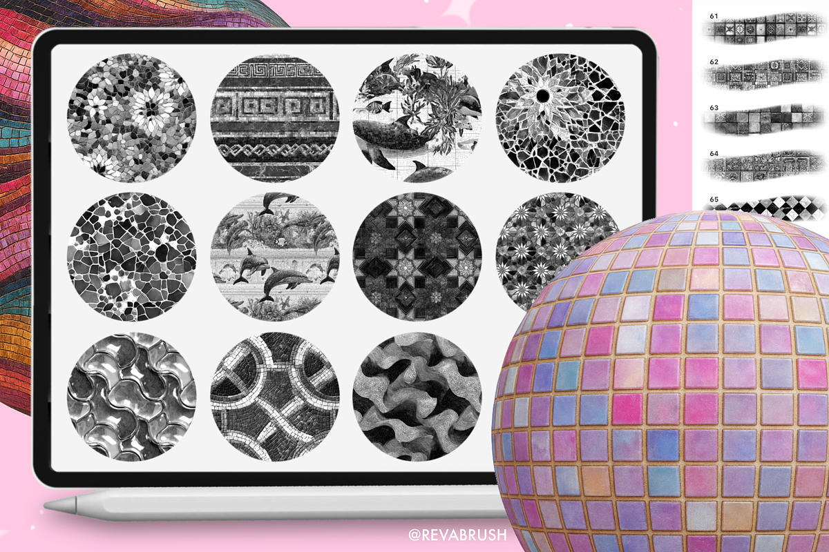 Procreate Mosaic texture brushes, a Brush Add-On by Revabrush (Photo 6 of 7)