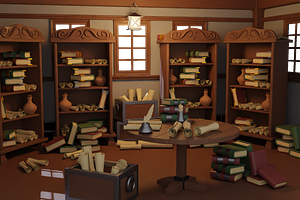 Medieval Library 3D Scene