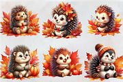 Cute Autumn Hedgehog Clipart, a Seasonal Illustration by Craft Nest (Thumbnail 2 of 3)