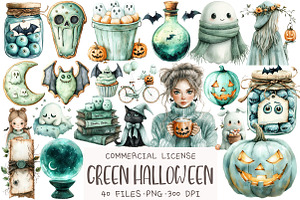 Mint Green Halloween Clipart, an Illustration by OK Design