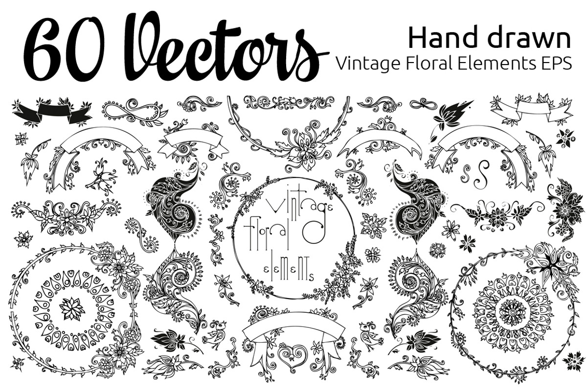 Hand drawn Vintage Floral Elements, an Object Graphic by denisespinoza (Photo 1 of 3)