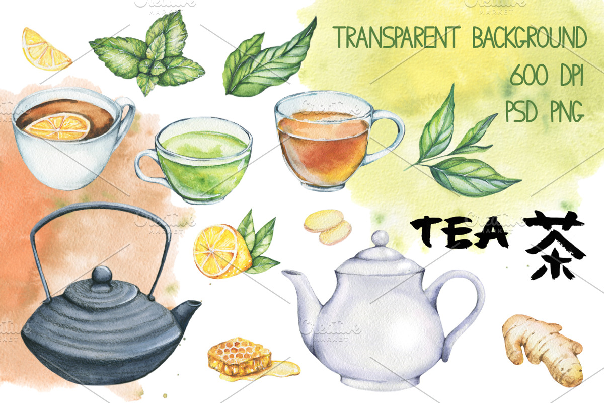Watercolor Tea Set, a Food Illustration by Imaginasty (Photo 2 of 4)