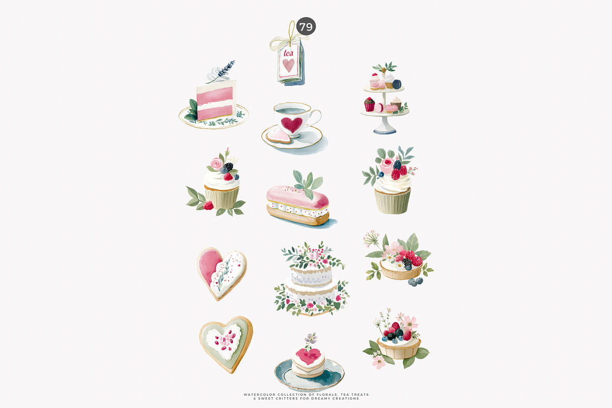 whimsical tea party clipart set, a Decorative Illustration by Patishop Art (Photo 7 of 10)