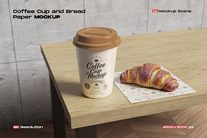 Coffee Cup and Bread Paper Mockup
