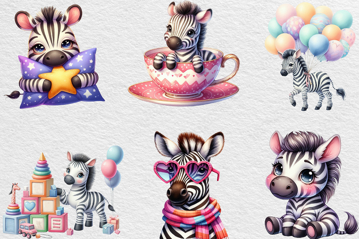 Cute Zebra Sublimation Clipart, an Illustration by Black Bird Studio (Photo 2 of 6)
