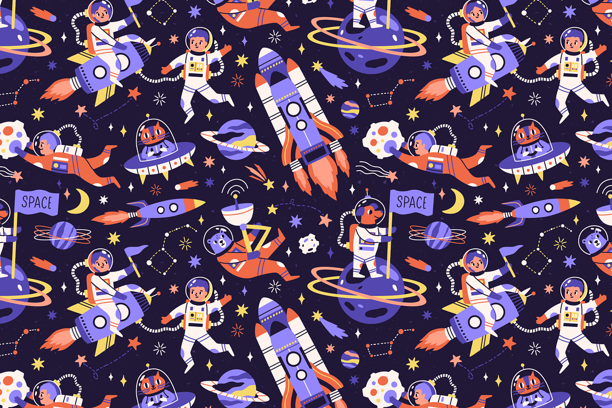 Cosmic childish seamless patterns, a Pattern Graphic by Good Studio (Photo 3 of 8)