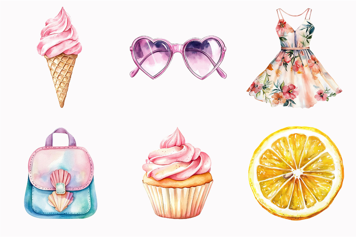 Watercolor Girly Summer Clipart, an Illustration by Design Market (Photo 5 of 5)