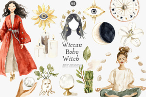 wiccan clipart boho witch png set, a Decorative Illustration by Patishop Art