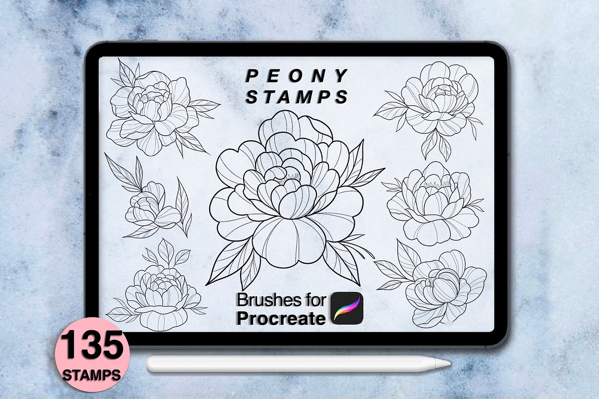 135 procreate peony stamps, a Brush Add-On by Arts For Peace (Photo 4 of 10)