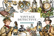 Vintage Detective Clipart Bundle, a Person Illustration by BusyDaydesign (Thumbnail 1 of 9)