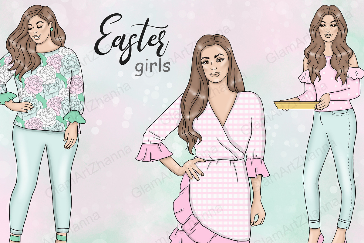 Easter Girls Clipart, a Person Illustration by GlamArtZhanna (Photo 1 of 4)