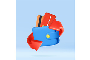 3D Wallet with Credit Cards and Sync, a Finance Illustration by ModVector