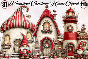 Whimsical Christmas House Clipart Bu, an Illustration by SVGArt